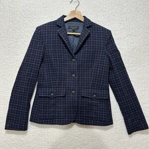 Rag & Bone Black Blue Orange Wool Blend Plaid Blazer Women's Size 4‎ Made In USA